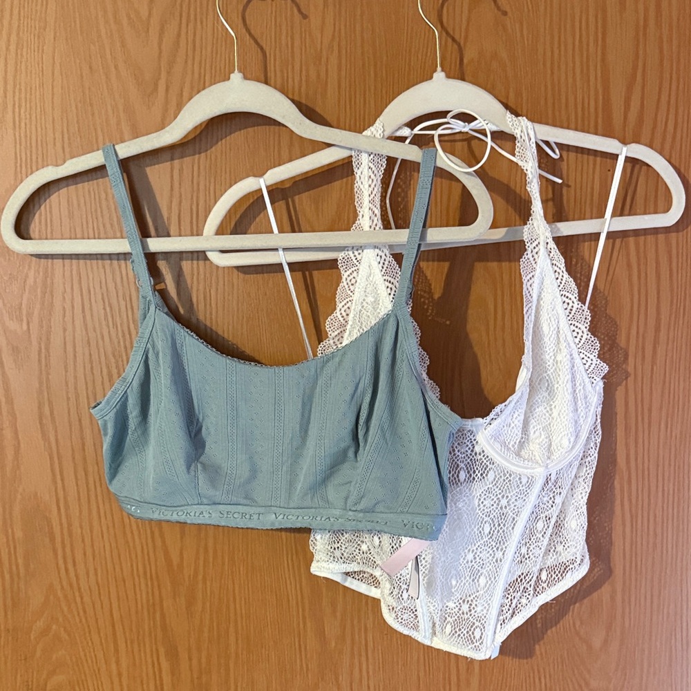 Victoria's Secret Teal Bralette and White Lace Halter Bralette